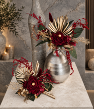 Load image into Gallery viewer, Burgundy, gold &amp; glitter floral cake topper - Wedding, engagement

