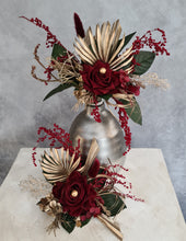 Load image into Gallery viewer, Burgundy, gold &amp; glitter floral cake topper - Wedding, engagement

