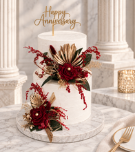 Load image into Gallery viewer, Burgundy, gold &amp; glitter floral cake topper - Wedding, engagement
