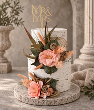 Load image into Gallery viewer, Peach &amp; Green Floral Cake Topper - Wedding, Engagement
