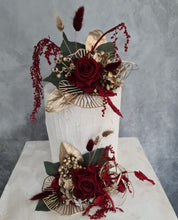 Load image into Gallery viewer, Champagne gold &amp; burgundy floral cake topper - Wedding, engagement, Anniversary
