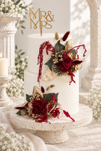 Load image into Gallery viewer, Champagne gold &amp; burgundy floral cake topper - Wedding, engagement, Anniversary
