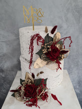 Load image into Gallery viewer, Champagne gold &amp; burgundy floral cake topper - Wedding, engagement, Anniversary
