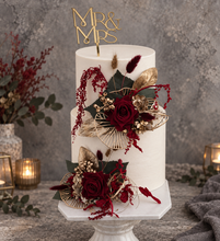 Load image into Gallery viewer, Champagne gold &amp; burgundy floral cake topper - Wedding, engagement, Anniversary
