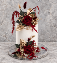 Load image into Gallery viewer, Champagne gold &amp; burgundy floral cake topper - Wedding, engagement, Anniversary

