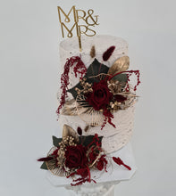 Load image into Gallery viewer, Champagne gold &amp; burgundy floral cake topper - Wedding, engagement, Anniversary

