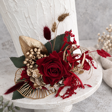 Load image into Gallery viewer, Champagne gold &amp; burgundy floral cake topper - Wedding, engagement, Anniversary
