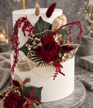 Load image into Gallery viewer, Champagne gold &amp; burgundy floral cake topper - Wedding, engagement, Anniversary
