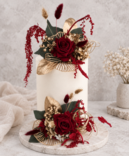 Load image into Gallery viewer, Champagne gold &amp; burgundy floral cake topper - Wedding, engagement, Anniversary
