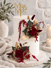 Load image into Gallery viewer, Champagne gold &amp; burgundy floral cake topper - Wedding, engagement, Anniversary
