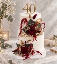 Load image into Gallery viewer, Champagne gold &amp; burgundy floral cake topper - Wedding, engagement, Anniversary
