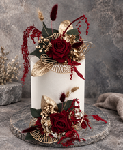Load image into Gallery viewer, Champagne gold &amp; burgundy floral cake topper - Wedding, engagement, Anniversary
