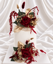 Load image into Gallery viewer, Champagne gold &amp; burgundy floral cake topper - Wedding, engagement, Anniversary
