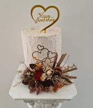 Load image into Gallery viewer, Rustic preserved / dry flowers cake topper w love hearts - engagement, wedding
