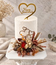 Load image into Gallery viewer, Rustic preserved / dry flowers cake topper w love hearts - engagement, wedding

