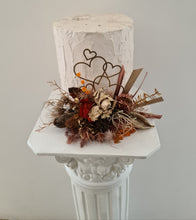 Load image into Gallery viewer, Rustic preserved / dry flowers cake topper w love hearts - engagement, wedding
