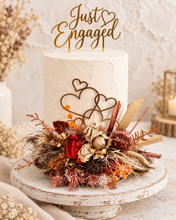 Load image into Gallery viewer, Rustic preserved / dry flowers cake topper w love hearts - engagement, wedding
