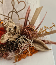Load image into Gallery viewer, Rustic preserved / dry flowers cake topper w love hearts - engagement, wedding
