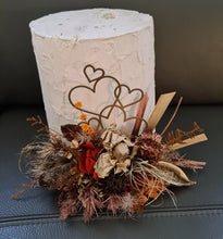 Load image into Gallery viewer, Rustic preserved / dry flowers cake topper w love hearts - engagement, wedding
