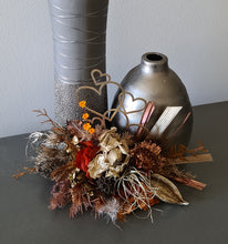 Load image into Gallery viewer, Rustic preserved / dry flowers cake topper w love hearts - engagement, wedding
