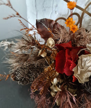Load image into Gallery viewer, Rustic preserved / dry flowers cake topper w love hearts - engagement, wedding
