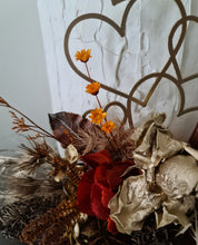 Load image into Gallery viewer, Rustic preserved / dry flowers cake topper w love hearts - engagement, wedding
