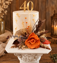 Load image into Gallery viewer, Rustic preserved rose cake topper – birthday, anniversary, engagement, wedding
