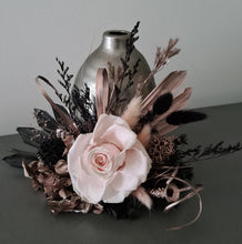 Load image into Gallery viewer, Black, pink, rose gold preserved rose cake topper – birthday, anniversary, graduation cake
