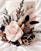 Load image into Gallery viewer, Black, pink, rose gold preserved rose cake topper – birthday, anniversary, graduation cake
