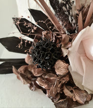 Load image into Gallery viewer, Black, pink, rose gold preserved rose cake topper – birthday, anniversary, graduation cake

