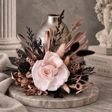 Load image into Gallery viewer, Black, pink, rose gold preserved rose cake topper – birthday, anniversary, graduation cake
