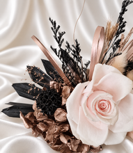 Load image into Gallery viewer, Black, pink, rose gold preserved rose cake topper – birthday, anniversary, graduation cake
