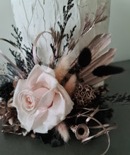 Load image into Gallery viewer, Black, pink, rose gold preserved rose cake topper – birthday, anniversary, graduation cake
