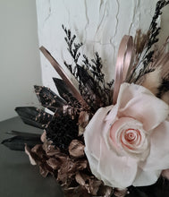 Load image into Gallery viewer, Black, pink, rose gold preserved rose cake topper – birthday, anniversary, graduation cake
