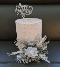 Load image into Gallery viewer, Silver blue everlasting flowers cake topper – baby shower, birthday, graduation
