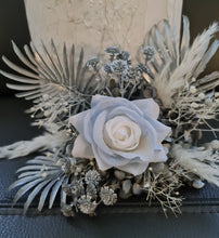 Load image into Gallery viewer, Silver blue everlasting flowers cake topper – baby shower, birthday, graduation
