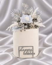 Load image into Gallery viewer, Silver blue everlasting flowers cake topper – baby shower, birthday, graduation
