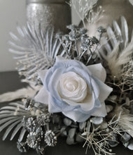 Load image into Gallery viewer, Silver blue everlasting flowers cake topper – baby shower, birthday, graduation

