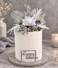 Load image into Gallery viewer, Silver blue everlasting flowers cake topper – baby shower, birthday, graduation
