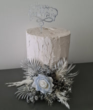 Load image into Gallery viewer, Silver blue everlasting flowers cake topper – baby shower, birthday, graduation
