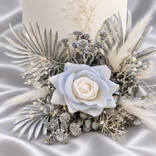 Load image into Gallery viewer, Silver blue everlasting flowers cake topper – baby shower, birthday, graduation
