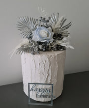 Load image into Gallery viewer, Silver blue everlasting flowers cake topper – baby shower, birthday, graduation
