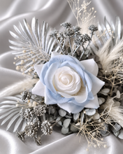 Load image into Gallery viewer, Silver blue everlasting flowers cake topper – baby shower, birthday, graduation
