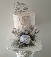 Load image into Gallery viewer, Silver blue everlasting flowers cake topper – baby shower, birthday, graduation
