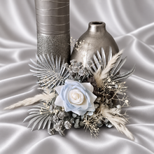 Load image into Gallery viewer, Silver blue everlasting flowers cake topper – baby shower, birthday, graduation
