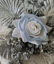 Load image into Gallery viewer, Silver blue everlasting flowers cake topper – baby shower, birthday, graduation
