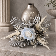 Load image into Gallery viewer, Silver blue everlasting flowers cake topper – baby shower, birthday, graduation
