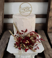 Load image into Gallery viewer, Burgundy, champagne gold Everlasting flowers cake topper – birthday, graduation, wedding, engagement, anniversary
