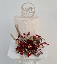 Load image into Gallery viewer, Burgundy, champagne gold Everlasting flowers cake topper – birthday, graduation, wedding, engagement, anniversary
