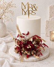 Load image into Gallery viewer, Burgundy, champagne gold Everlasting flowers cake topper – birthday, graduation, wedding, engagement, anniversary
